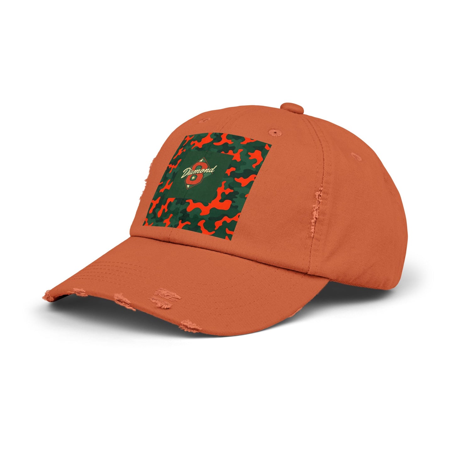 Trendy Distressed Cap - Casual Streetwear Accessory, Perfect for Outdoor Adventures, Gifts, Everyday Style - Green & Orange Camo Diamon 8