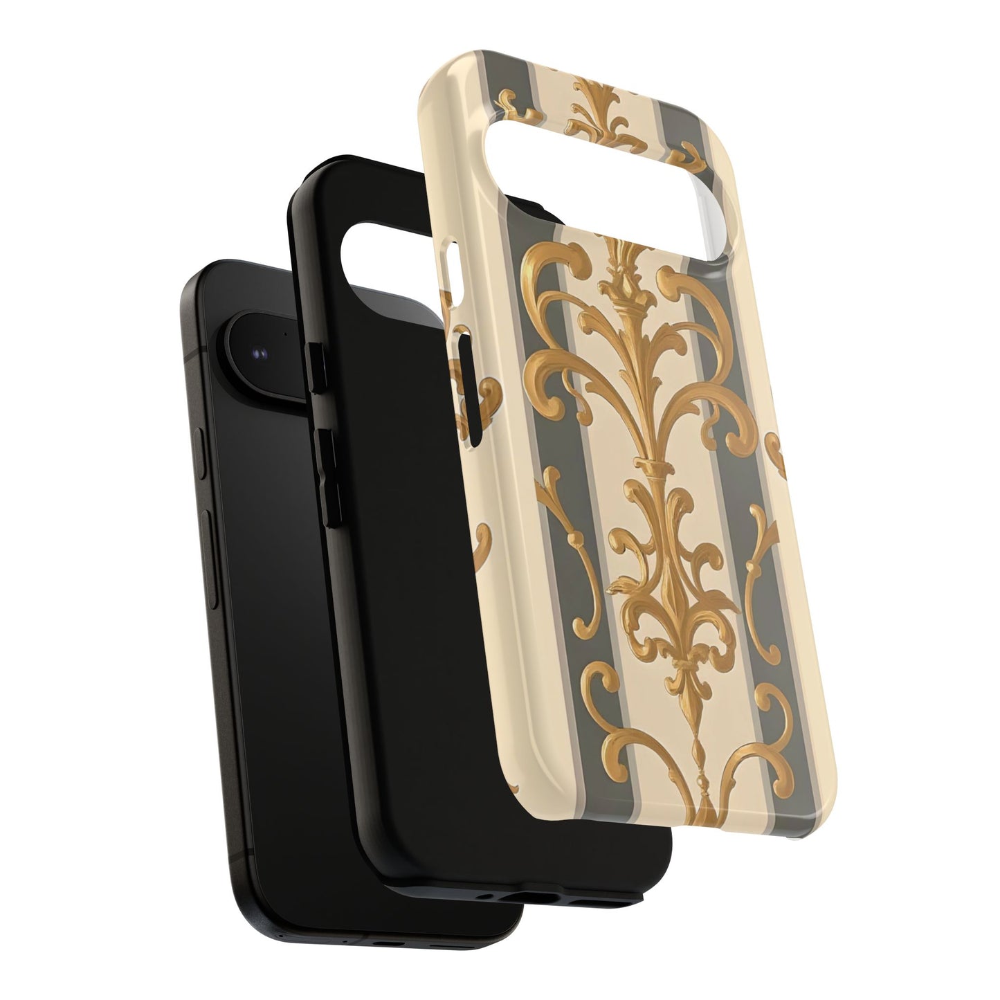 Elegant Floral Motif Phone Case - Tough Cases with Vintage Design - Dusk Olive Striped Gold Damask