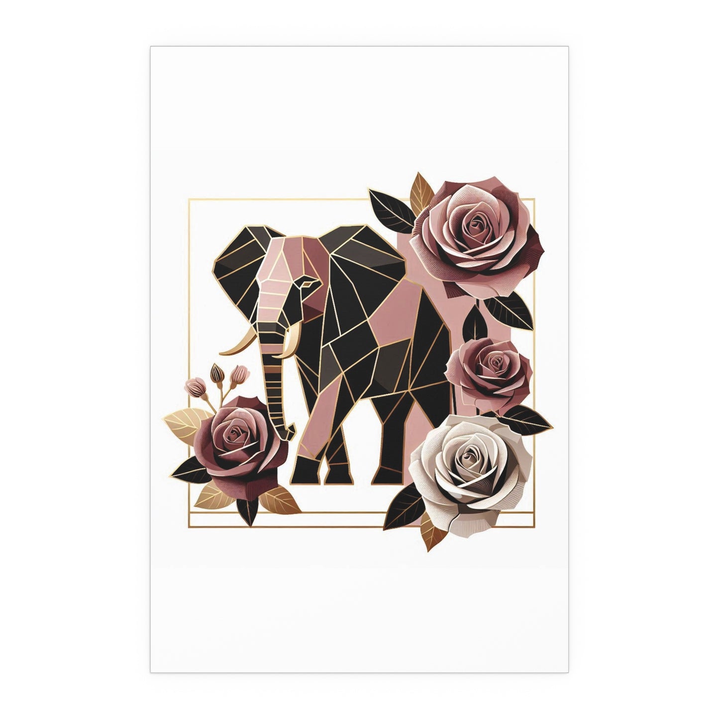 Elegant Floral Silk Poster - Indoor/Outdoor Wall Art for Home Decor - Brown & Mauve Elephant & Roses
