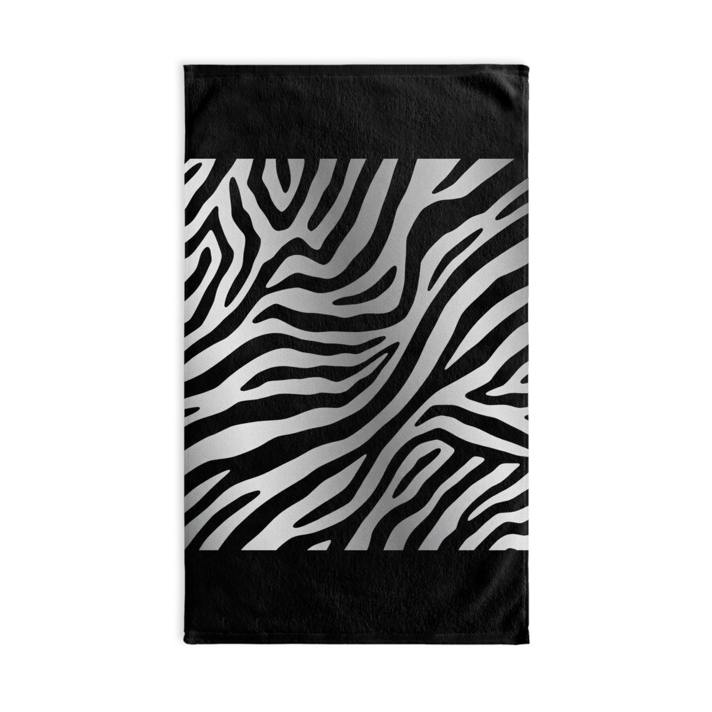 Stylish Zebra Print Hand Towel - Modern Black and Silver Decor - Black Trim