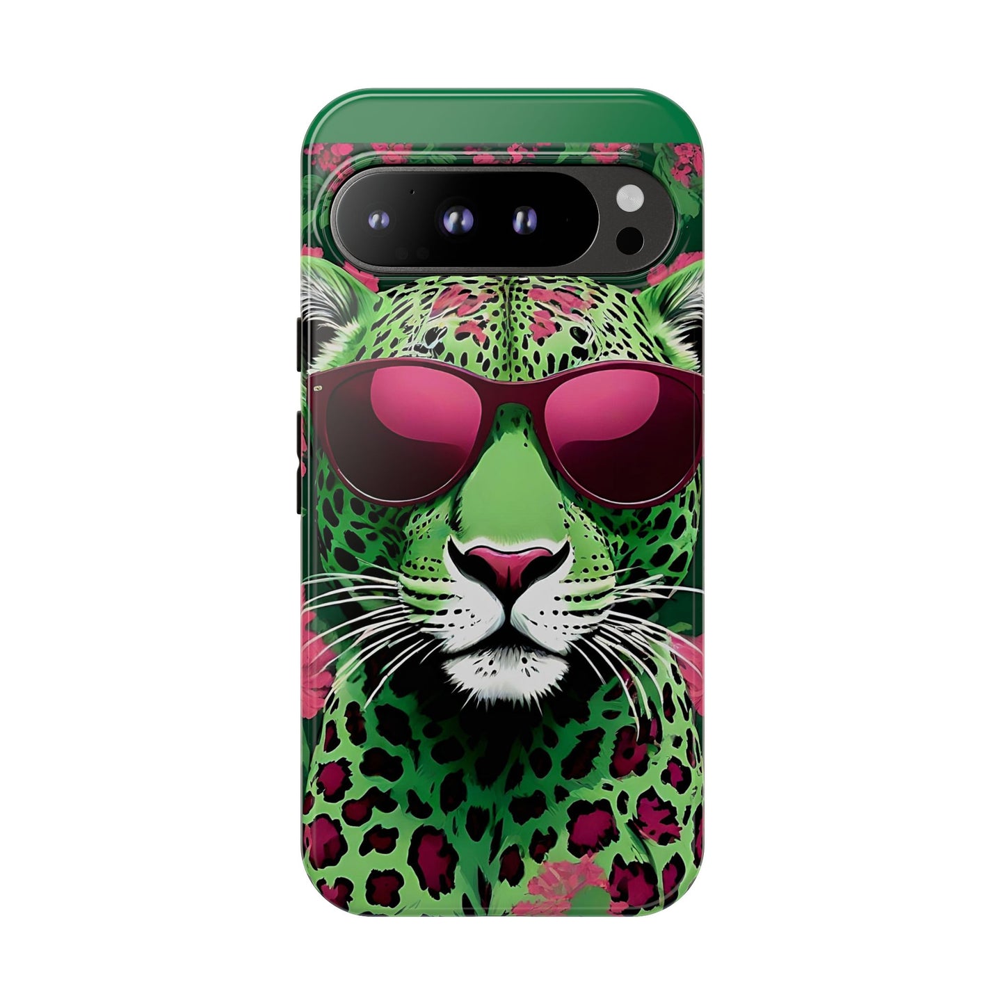 Phone Case - Lime Green & Burgundy Leopard In Sunglasses Design