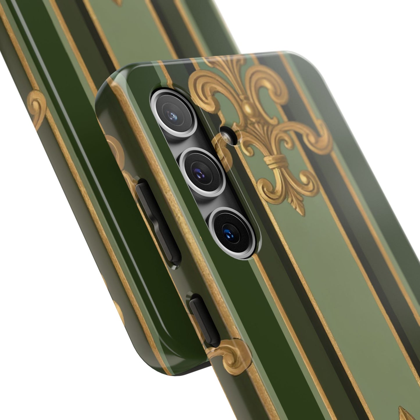 Elegant Tough Phone Cases - Baroque Design, Durable Cell Phone Covers, Unique Gifts for Her, Holiday Gifts - Green Striped Gold Baroque