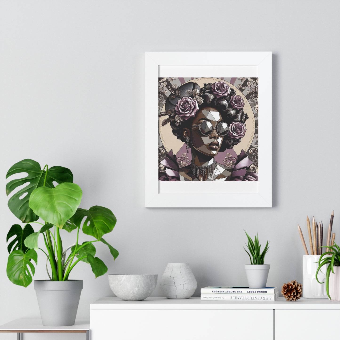 Chic Framed Vertical Poster, Home Decor Wall Art, Modern Art, Gift for Her, Unique Interior Design - Lilac Baroque Lady