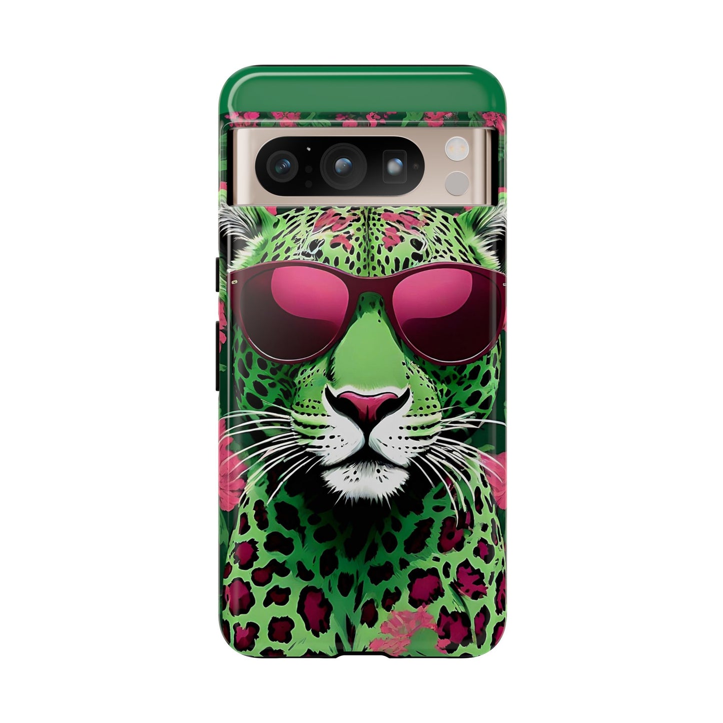 Phone Case - Lime Green & Burgundy Leopard In Sunglasses Design