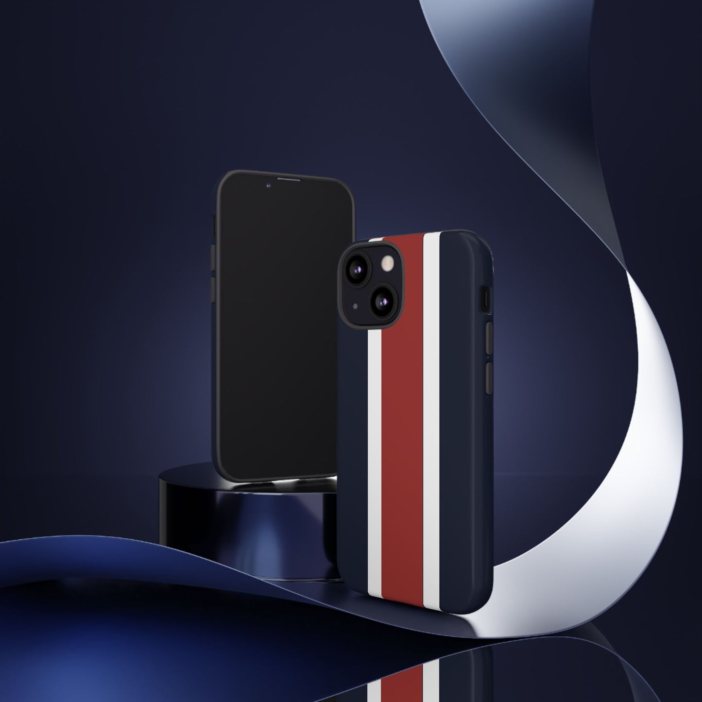 Lunar Midnight & Red-White Striped Stylish Phone Case - Tough Cases, Custom iPhone Cover, Sleek Phone Accessories, Gifts for Him/Her