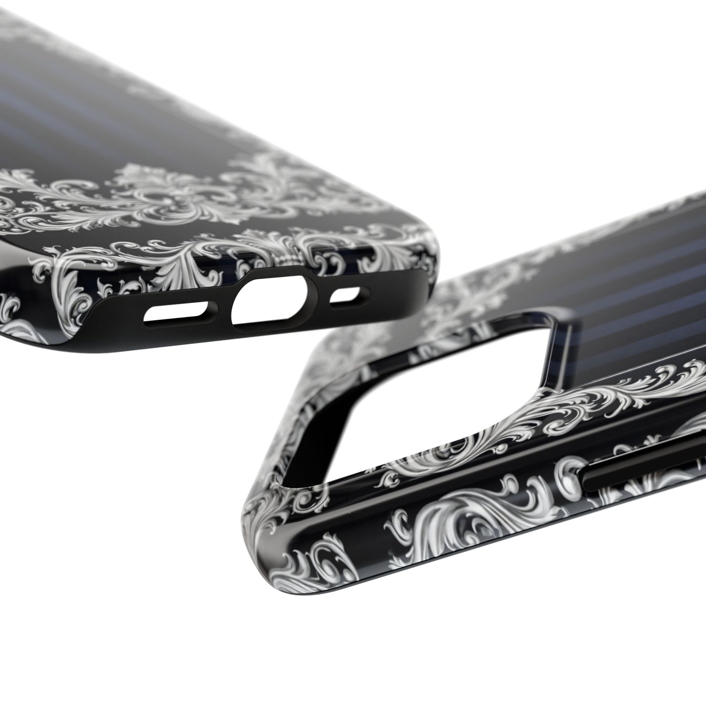 Navy Stripes & Baroque Tough Phone Case — Protective Decorative iPhone Case