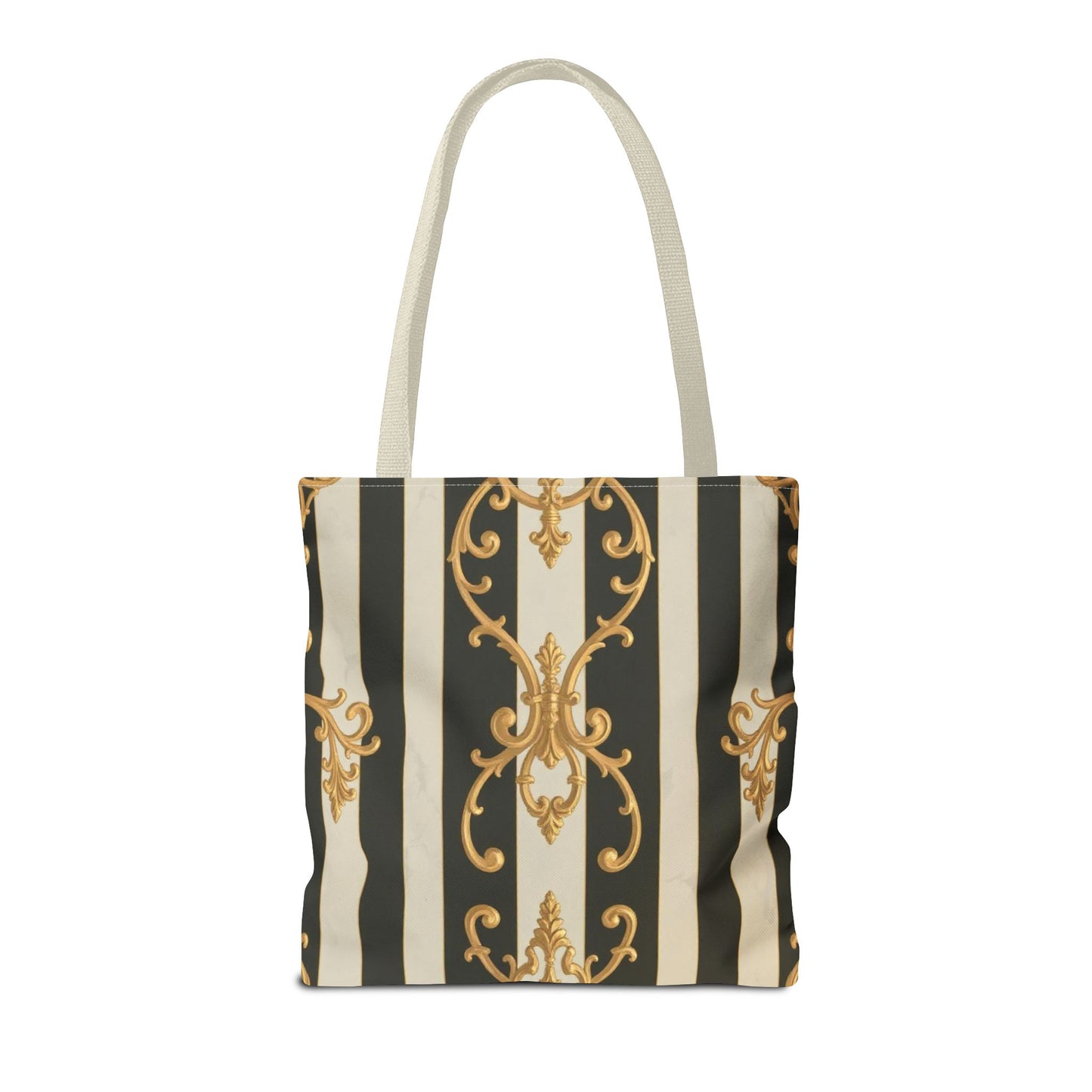 Elegant Black & Alabaster Striped Baroque Tote Bag, Stylish Shopping Bag, Fashion Accessory, Gift for Her, Reusable Bag, Perfect for Events