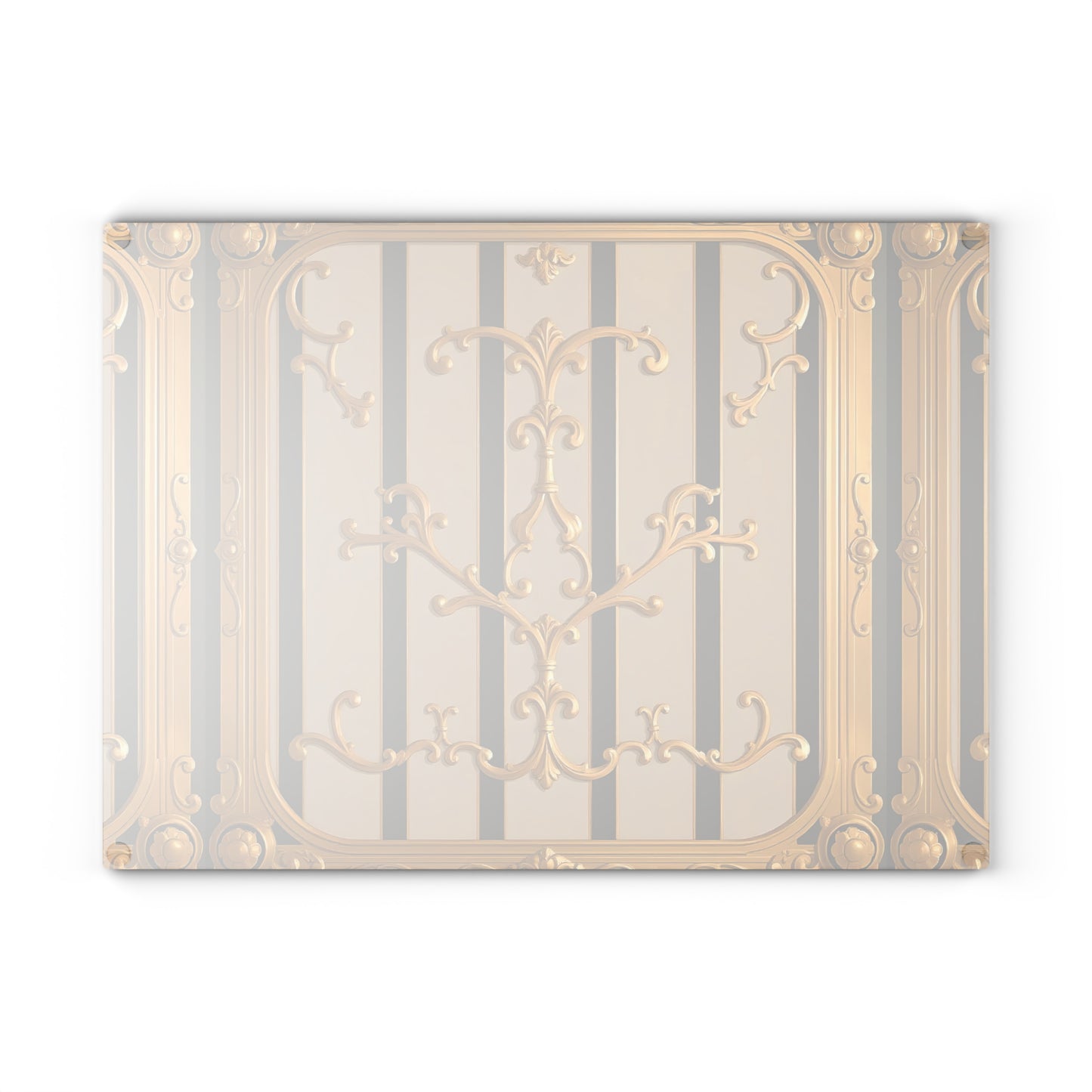 Elegant Decorative Glass Cutting Board | Kitchen Gifts, Home Decor, Wedding Registry, Unique Kitchenware - Beige Striped Gold Rococo