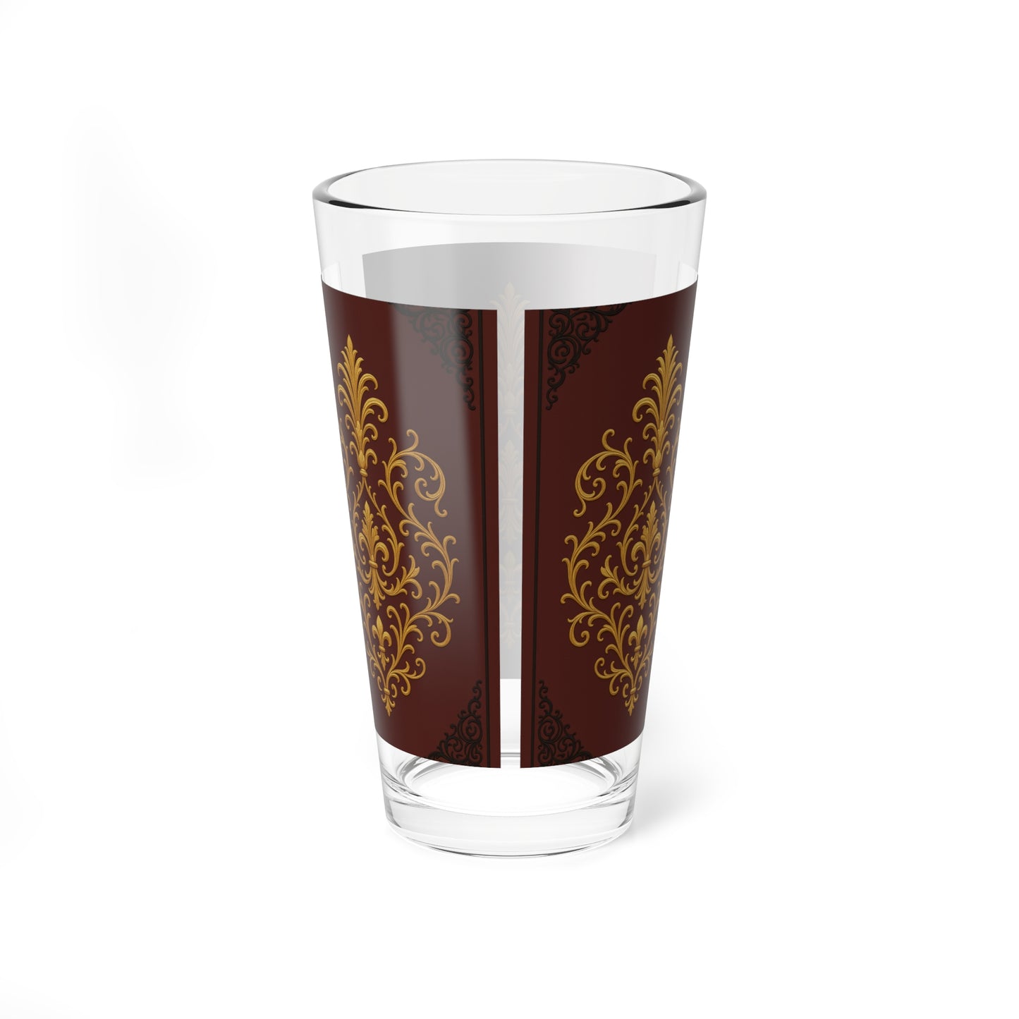 Dusk Burgundy-Black & Gold Baroque 16oz Mixing Glass – Elegant Gold Baroque Cocktail Mixing Glass