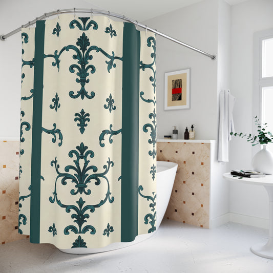 Shower Curtains - Teal Striped Rococo