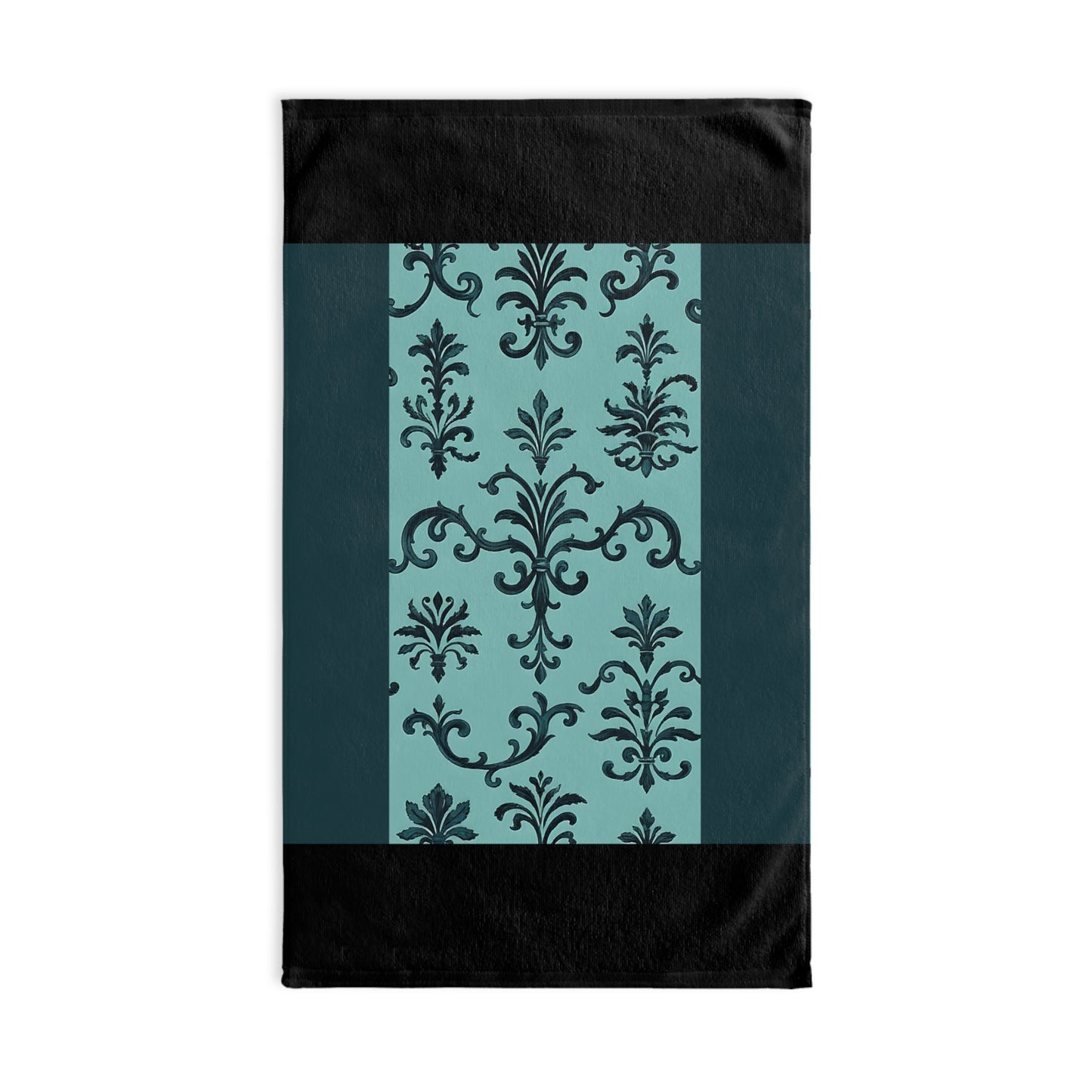 Elegant Decorative Hand Towel for Kitchen or Bathroom, Floral Design Towel, Gifts for Housewarming, Wedding - Teal Striped Rococo