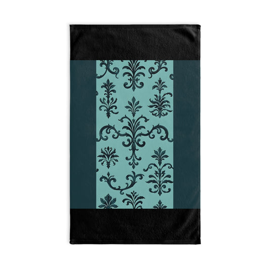 Elegant Decorative Hand Towel for Kitchen or Bathroom, Floral Design Towel, Gifts for Housewarming, Wedding - Teal Striped Rococo