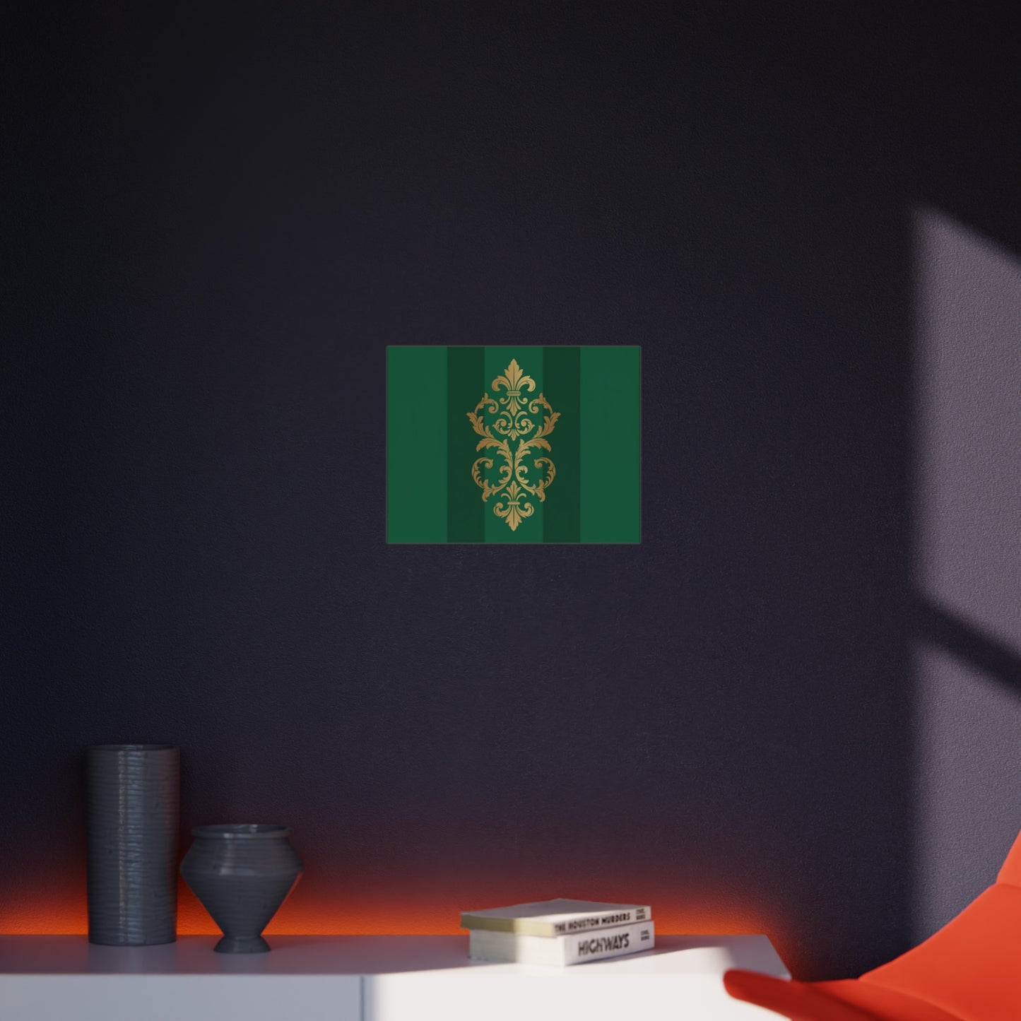 Gold Baroque Green Striped Foam Board Wall Art — Elegant Decorative Plaque