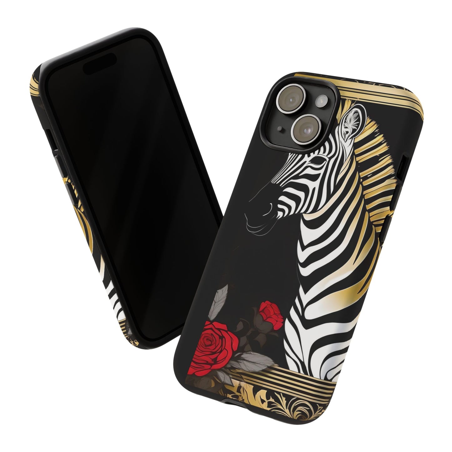 Phone Case - Elegant Zebra & Roses Design