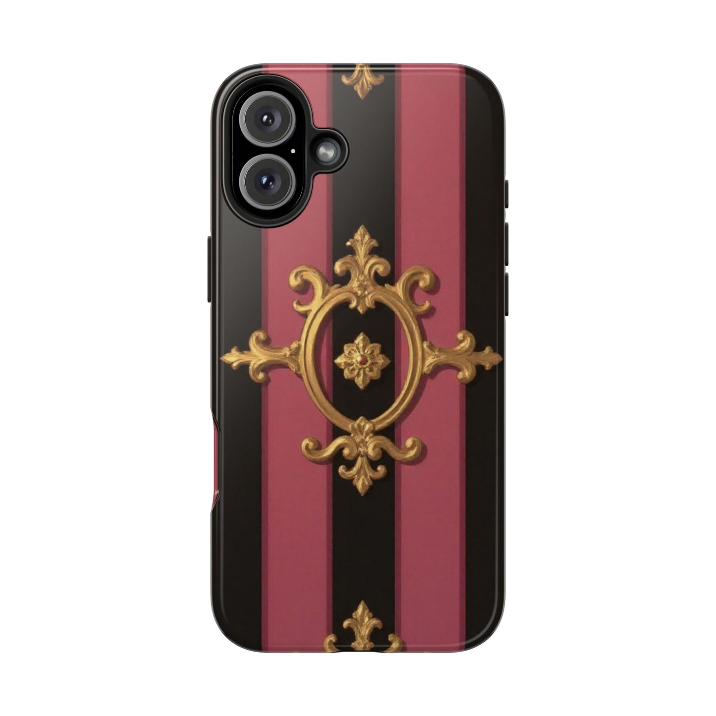 Elegant Black & Mauve Striped Gold Baroque Tough Phone Cases, Luxe Phone Covers, Fashionable Mobile Cases, Gift for Her, Holiday Phone Accessories