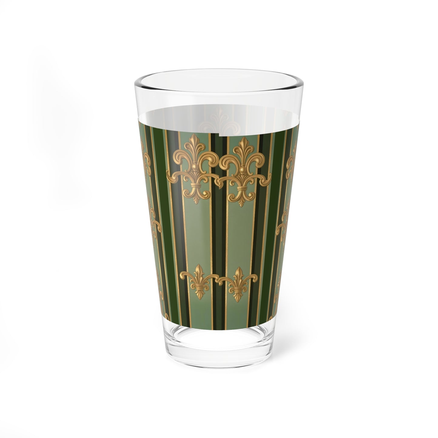 Elegant Mixing Glass, 16oz - Vintage Home Barware, Cocktail Glass, Great for Parties, Unique Gift - Green Striped Gold Baroque