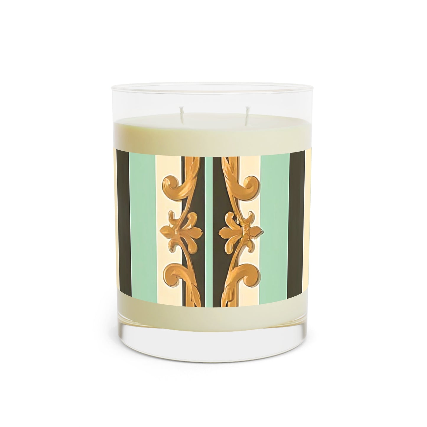 Elegant Floral Scented Candle - Luxurious Home Fragrance, Gift for Home Decor, Relaxation, Spa Days, Birthday Gift - Black & Matte Mint Striped Rococo