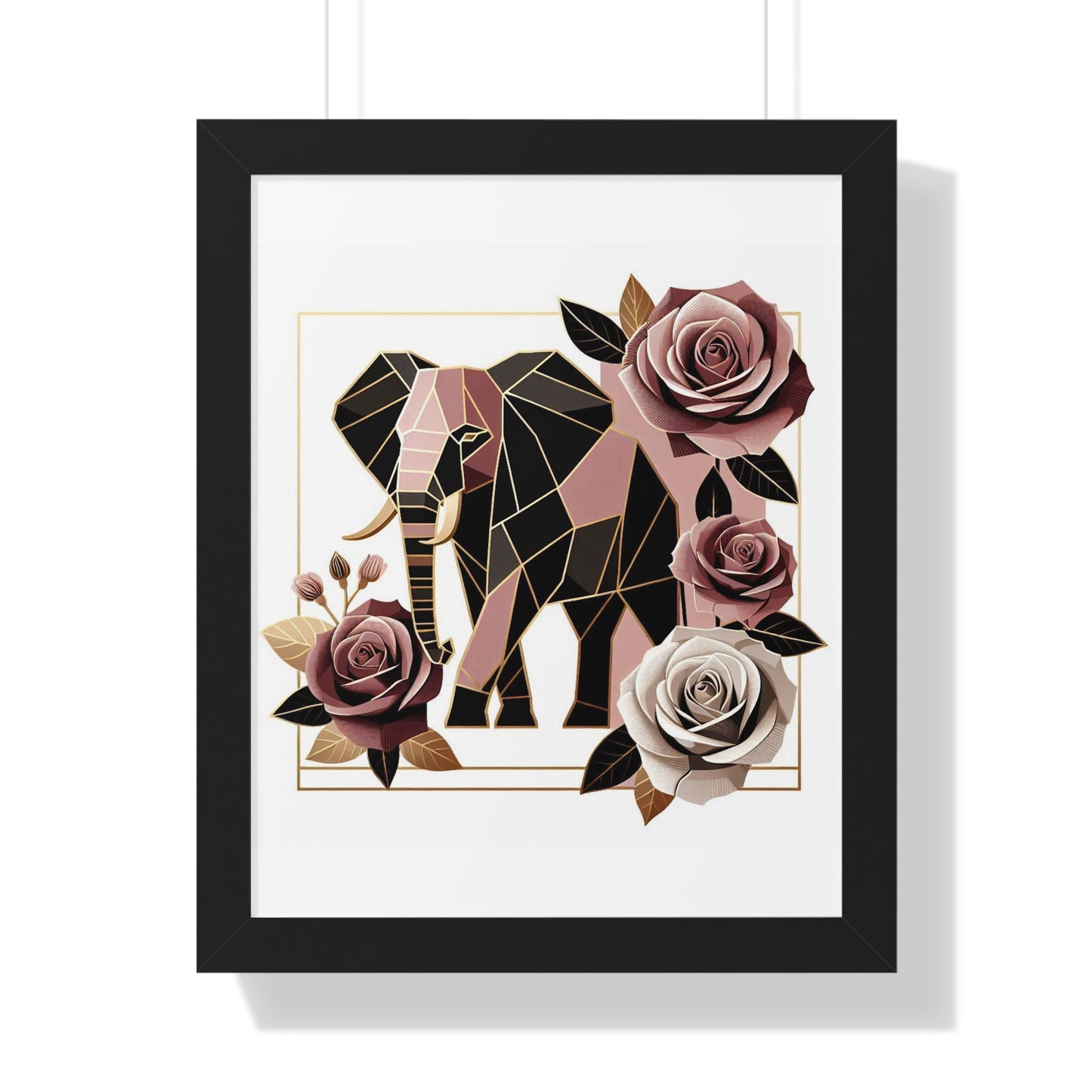 Vertical Poster - Brown & Mauve Elephant & Roses Wall Art