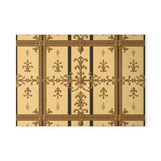 Elegant Glass Cutting Board with Vintage Design, Chic Kitchen Decor, Perfect Housewarming Gift, Wedding Gift - Matte Yellow Striped Antique Rococo