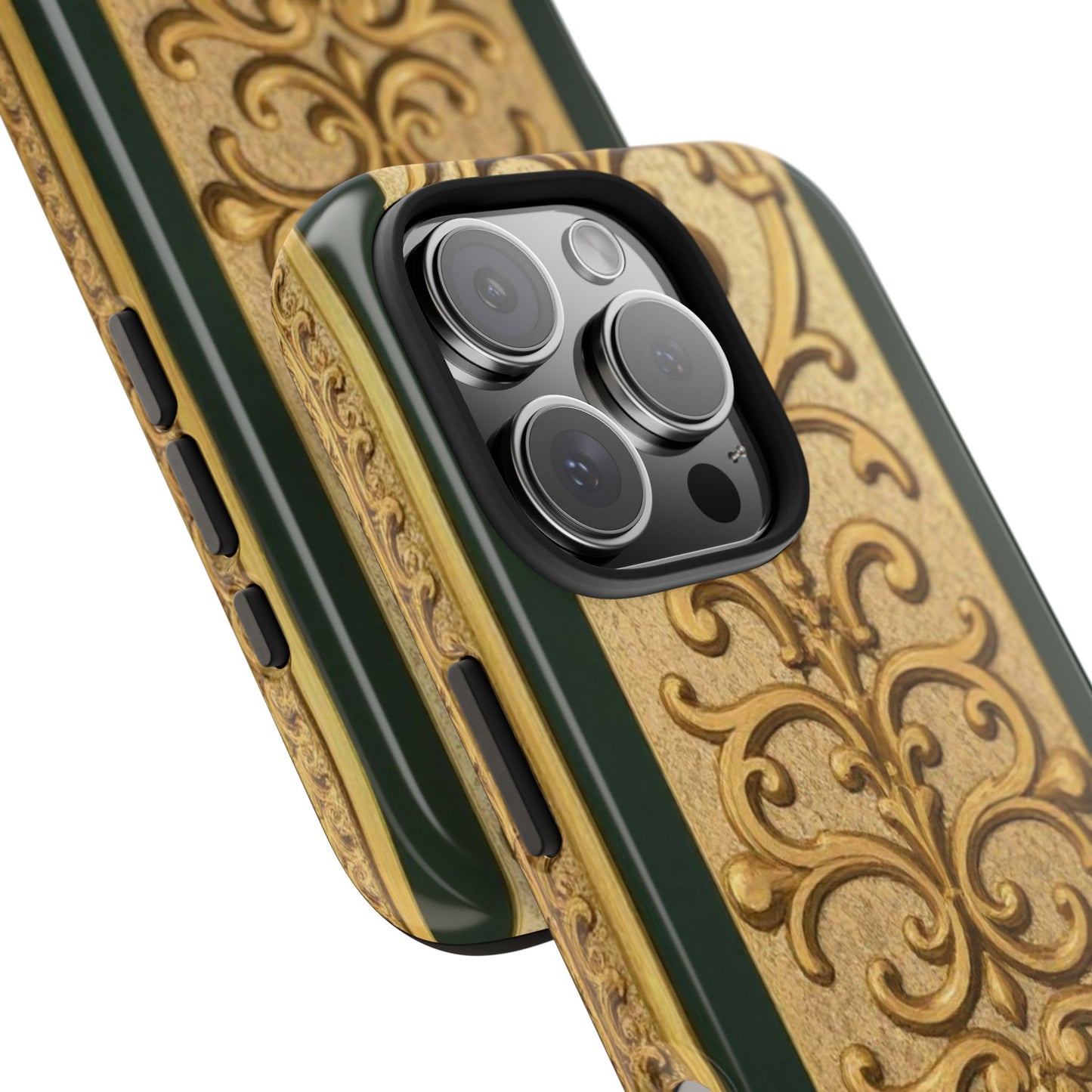 Elegant Teal Striped Gold Baroque Vintage Phone Case, Durable Cell Phone Cover, Floral Phone Protection, Personalized Gift Idea