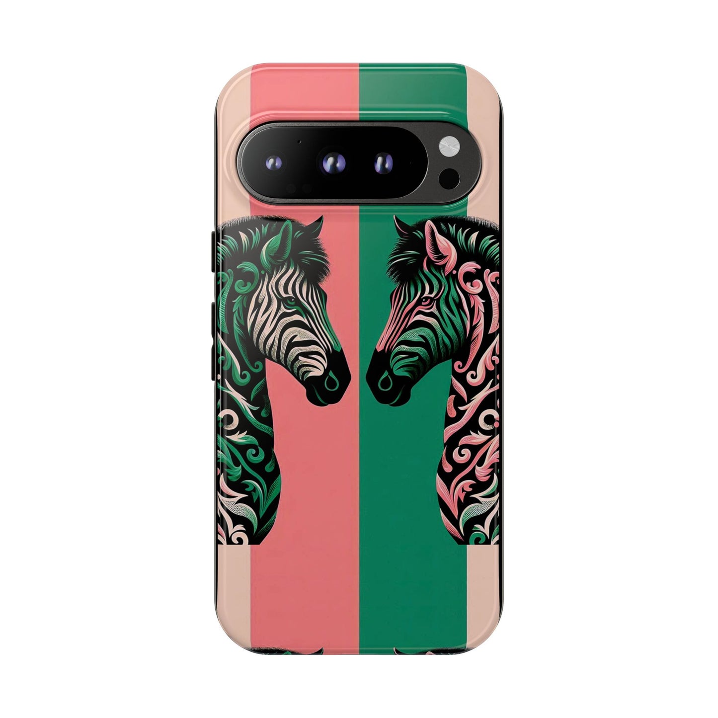 Phone Case - Elegant Pink & Green Zebra Damask Design