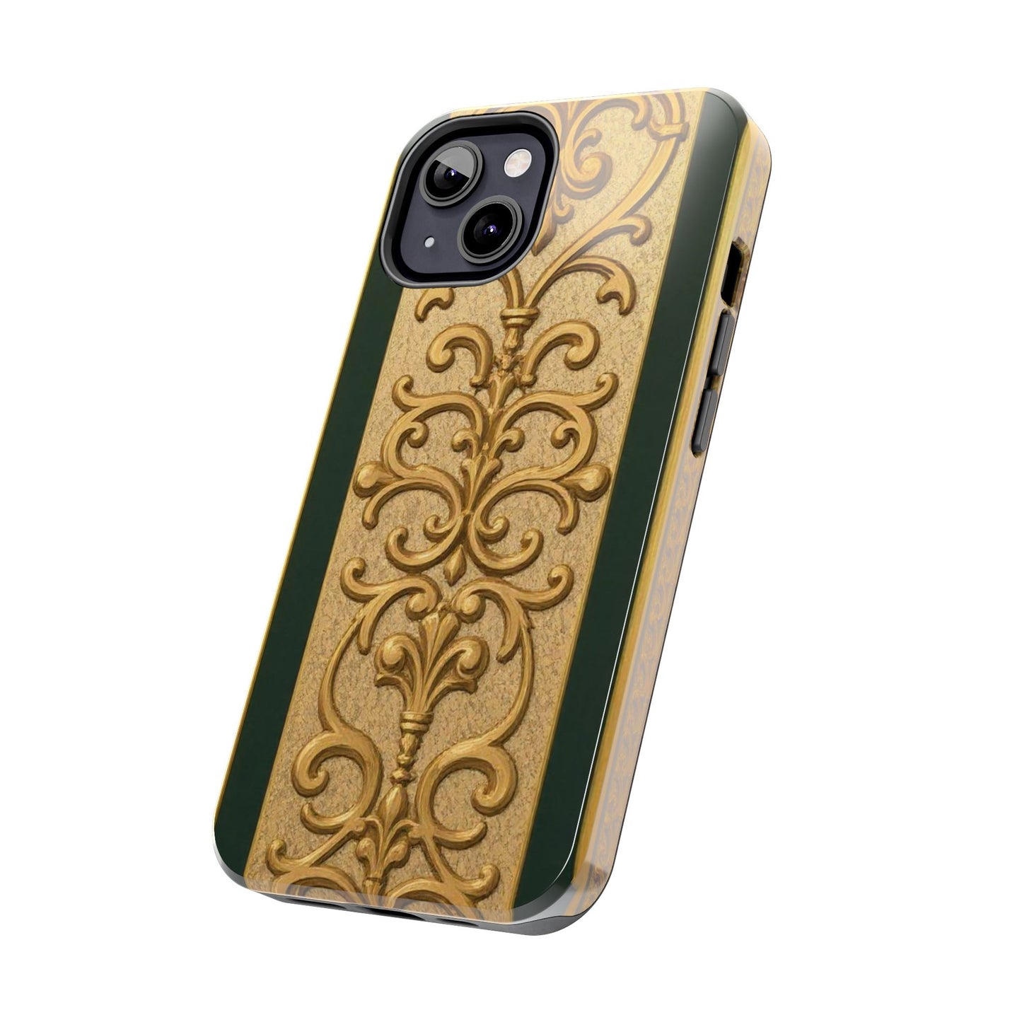 Elegant Teal Striped Gold Baroque Vintage Phone Case, Durable Cell Phone Cover, Floral Phone Protection, Personalized Gift Idea
