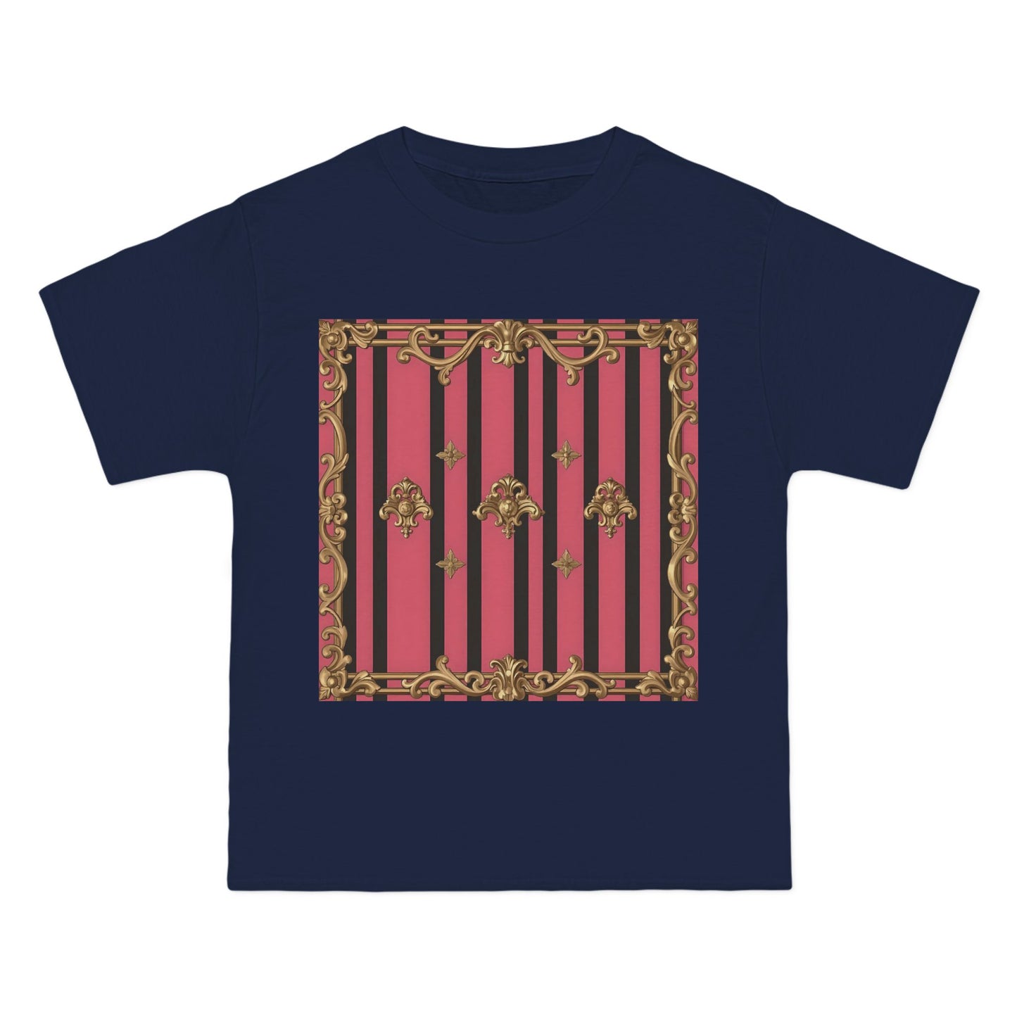 Elegant Baroque Short-Sleeve T-Shirt - Artistic Fashion, Graphics Tee, Unique Gift, Stylish Apparel, Casual Wear - Pink Striped Gold Rococo