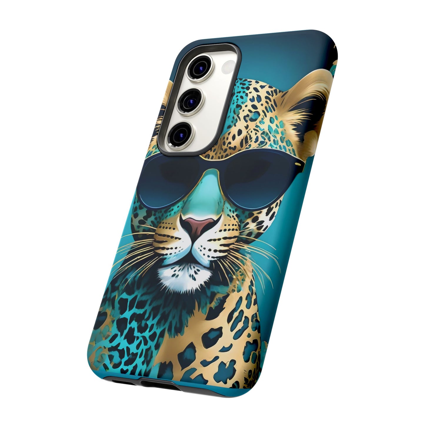 Phone Case - Aqua & Gold Leopard In Sunglasses Design