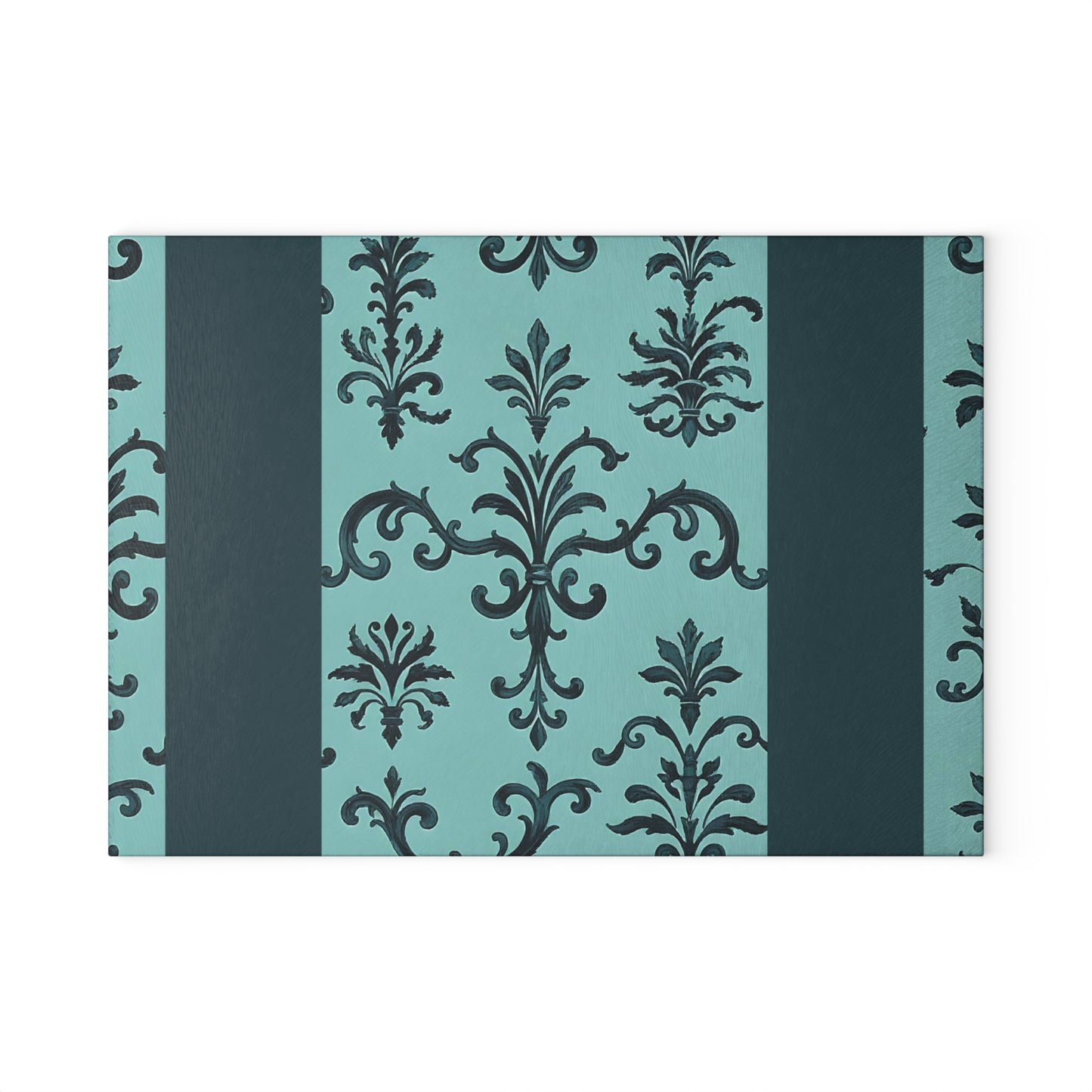 Elegant Glass Cutting Board - Kitchen Decor, Wedding Gift, Home Cooking, Stylish Homeware, Gift for Chefs - Teal Striped Rococo