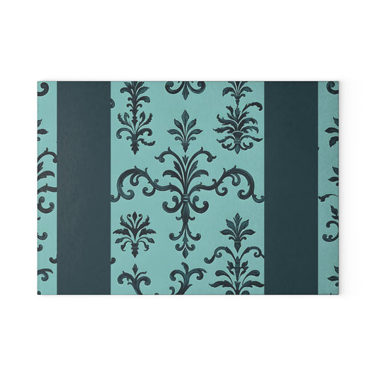 Elegant Glass Cutting Board - Kitchen Decor, Wedding Gift, Home Cooking, Stylish Homeware, Gift for Chefs - Teal Striped Rococo