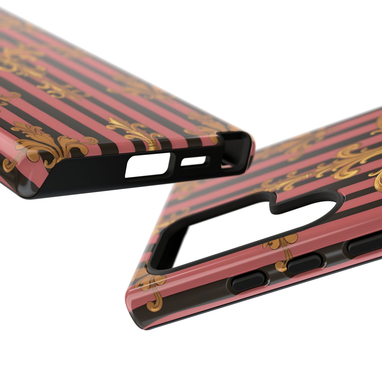 Elegant Floral Motif Phone Case - Tough Cases with Vintage Design - Mauve Striped Gold Damask