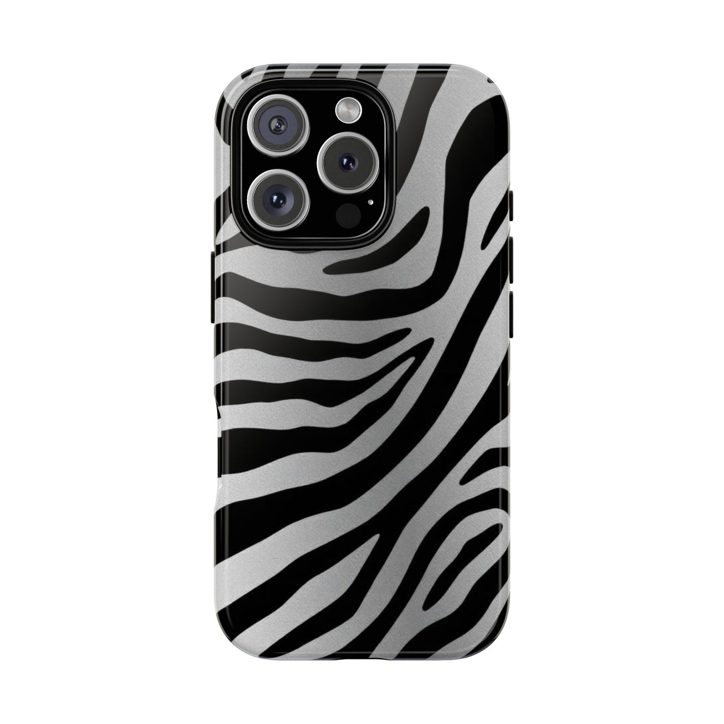 Zebra Print Tough Phone Case - Silver
