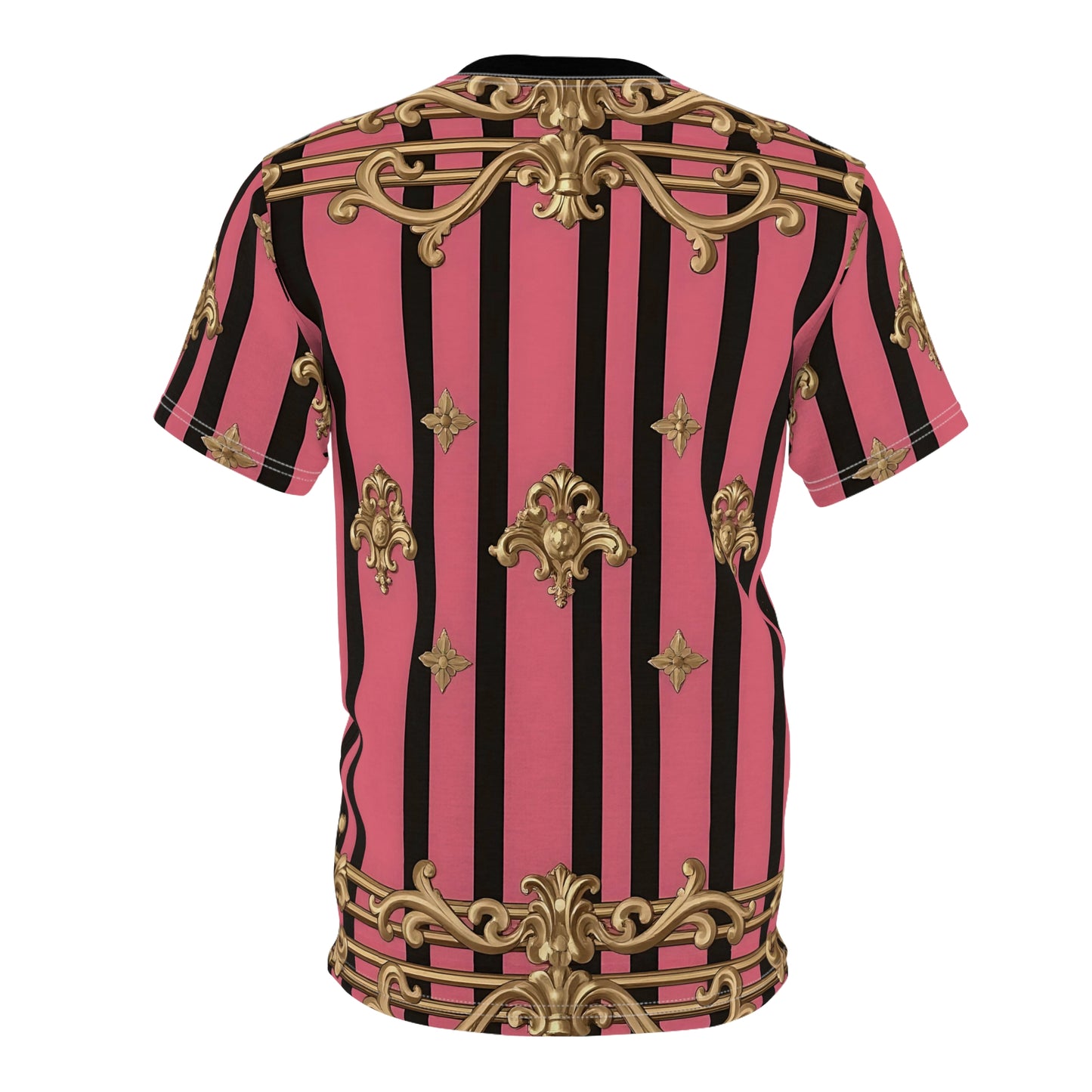 Luxurious Baroque Pattern Unisex Tee, Fashion Tee, Graphic T-shirt, Gift for Her, Statement Tee, Casual Wear - Pink Striped Gold Rococo