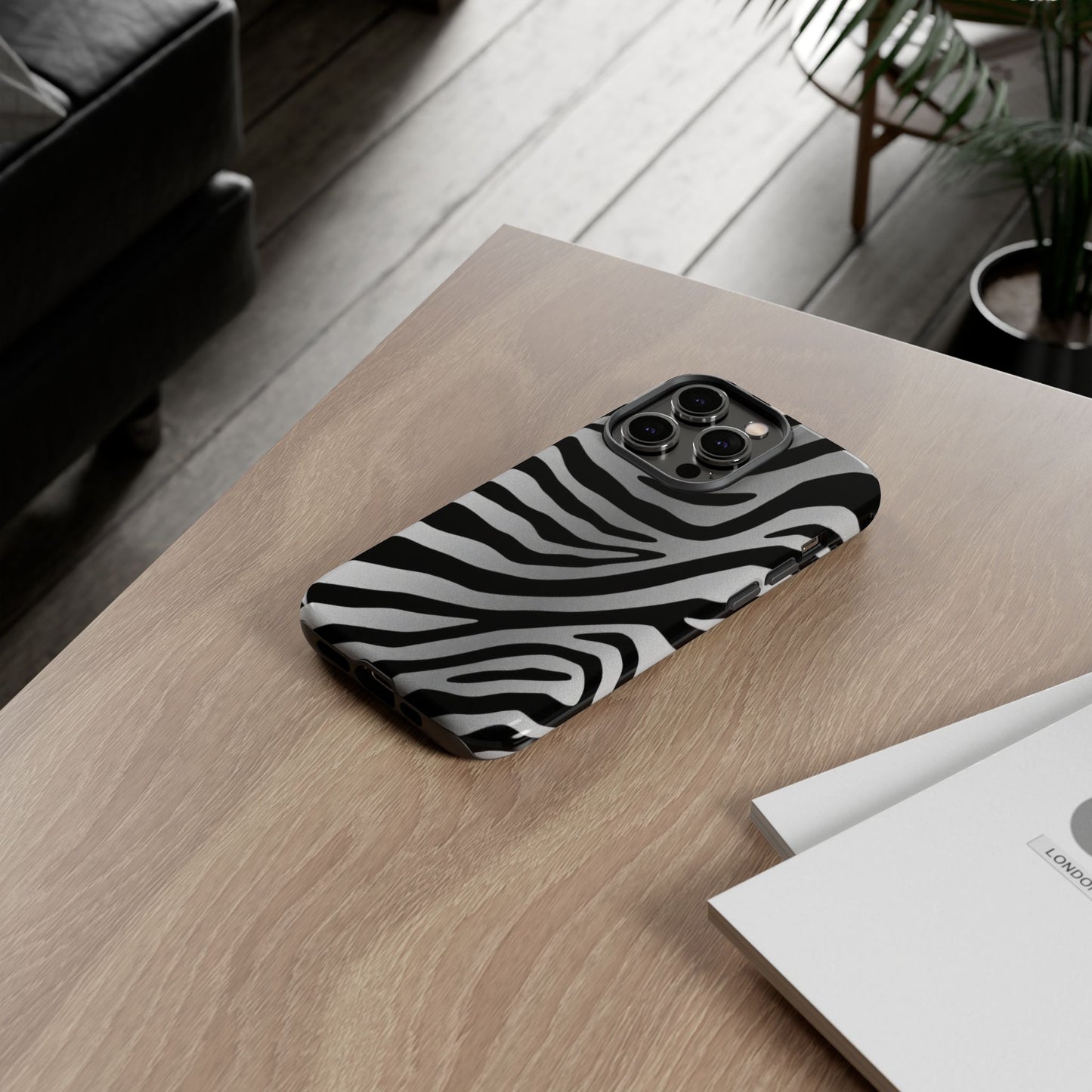 Zebra Print Tough Phone Case - Silver