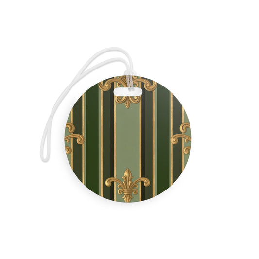Elegant Travel Luggage Tags - Vintage Striped Design, Personalized Baggage Labels for Travelers, Wedding Favors - Green Striped Gold Baroque