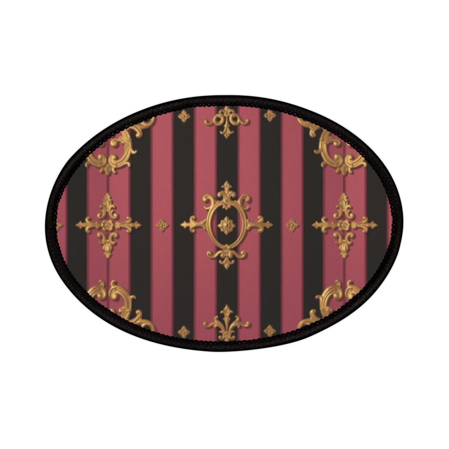 Black & Mauve Striped Gold Baroque-Inspired Iron-On Patches for Jackets, Bags, and Crafts - Perfect for Creative DIY Projects