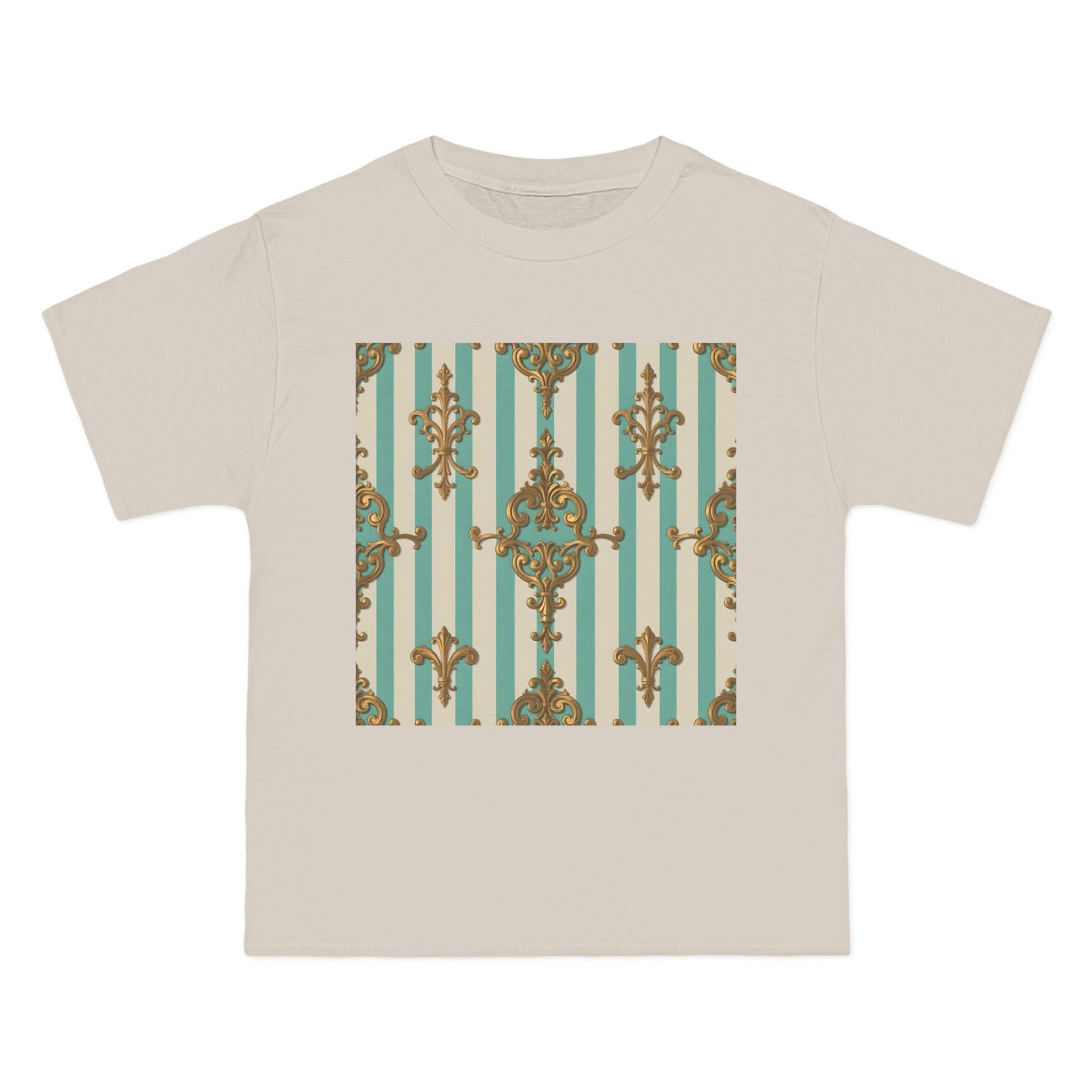 Elegant Patterned Short-Sleeve T-Shirt, Fashion Tee, Casual Wear, Gift for Her, Summer Style, Unique Design - Matte Green Striped Rococo