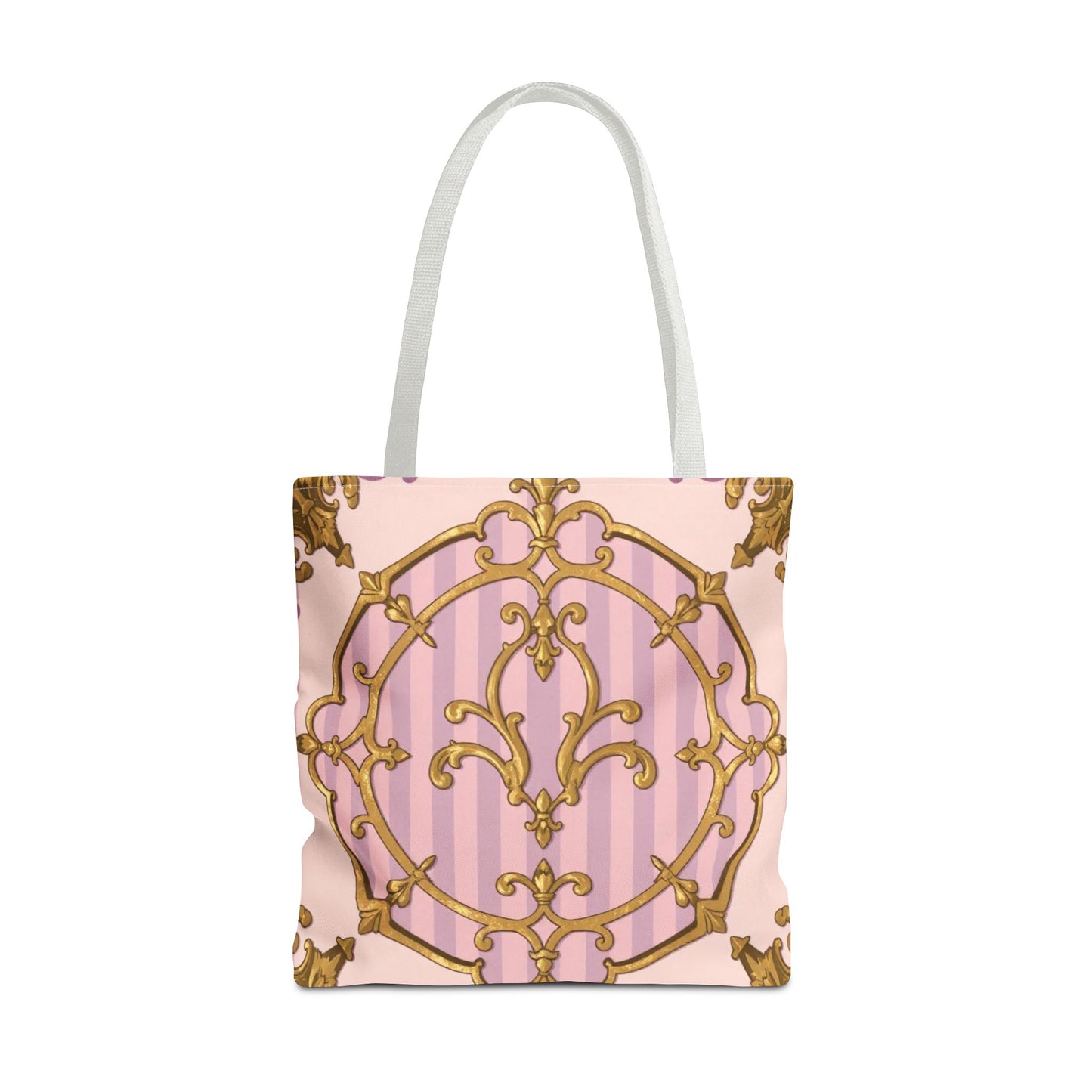 Elegant Lavender & Alabaster Striped Gold Baroque Tote Bag - Stylish Fabric Shopping Bag, Chic Purse, Gift for Her, Summer Outings