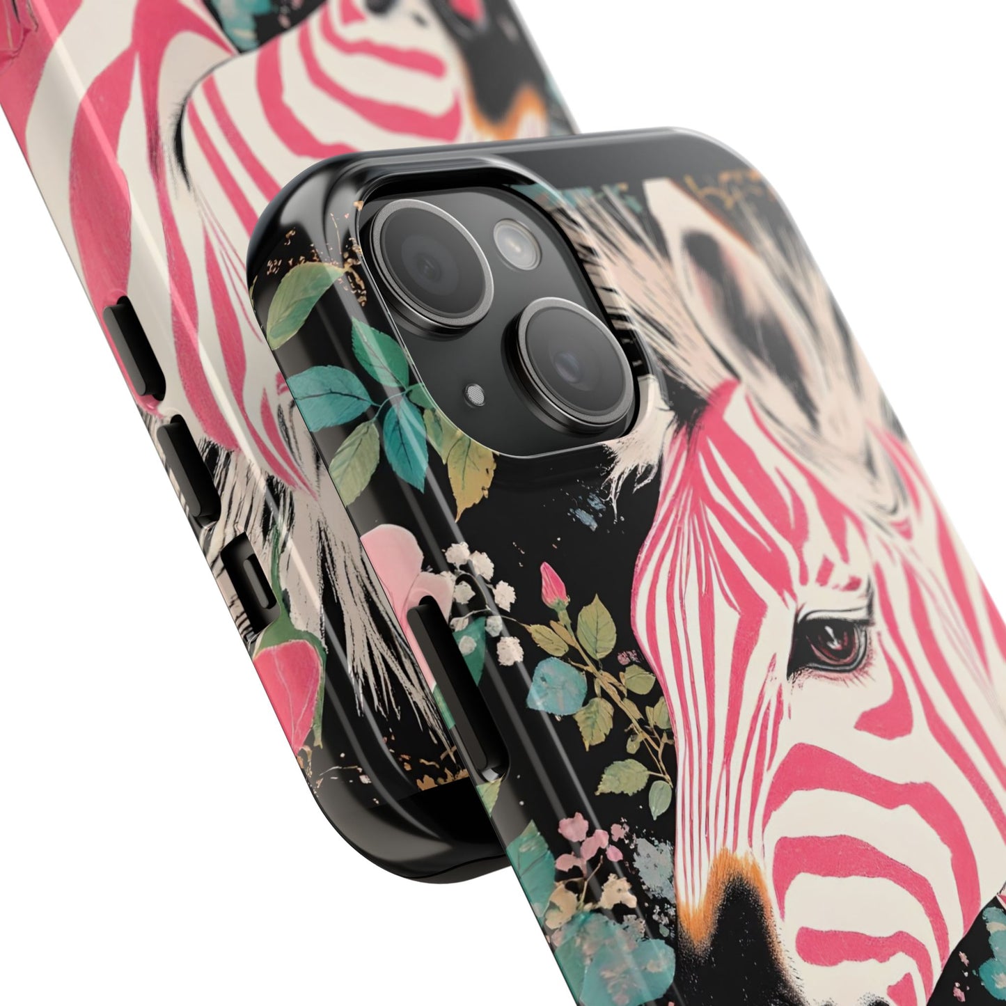 Pink Zebra Tough Phone Case - Trendy Floral Design for Animal Lovers