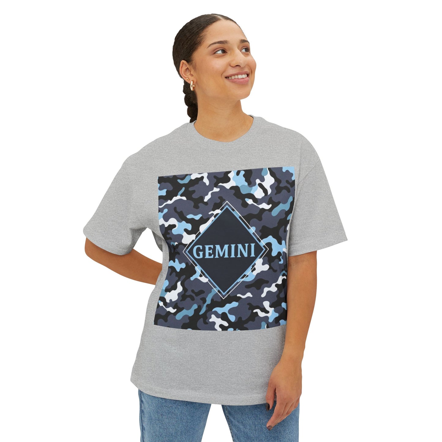 Gemini Oversized Tee - Unisex, Boho Style, Casual Wear, Birthday Gift, Zodiac Apparel, Comfortable Tee - Black, Grey & Ice Blue