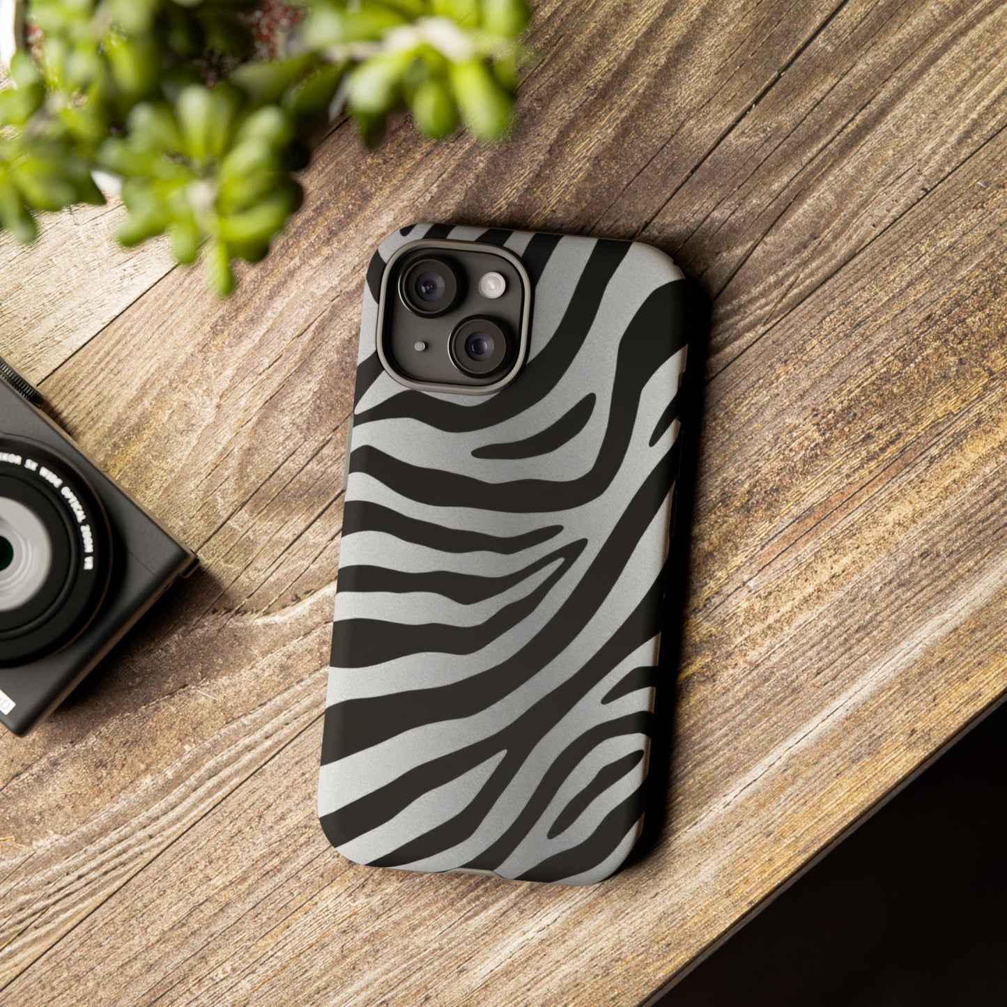 Zebra Print Tough Phone Case - Silver