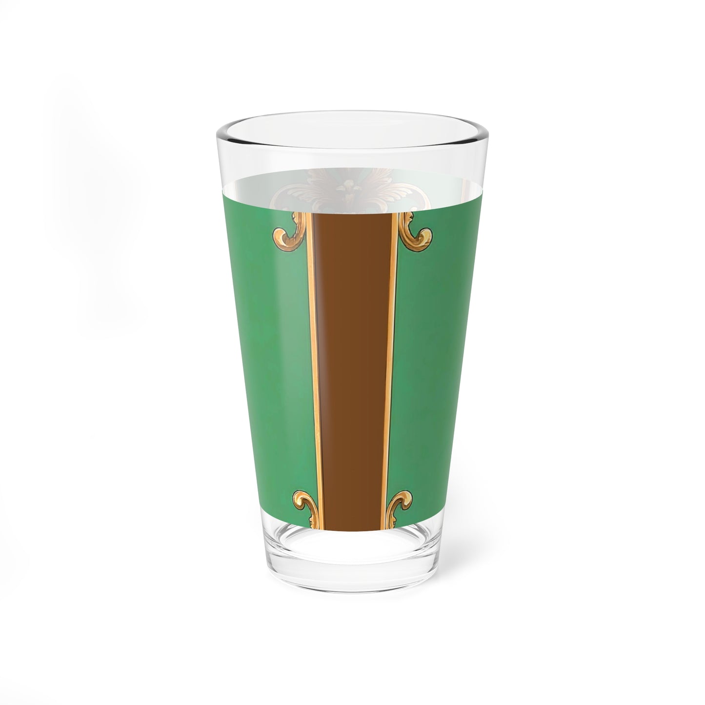 Elegant Decorative Mixing Glass - 16oz Green & Gold Design - Rust & Green Striped Baroque