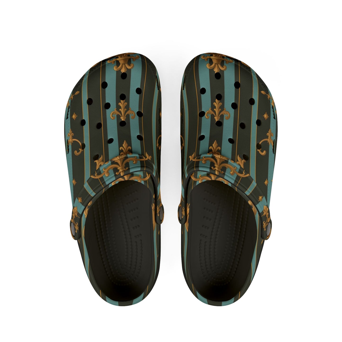 Chic EVA Foam Slippers - Stylish Comfort for Home, Casual Outings, Gardening, Parties, and Spa Days - Black & Turquoise Striped Baroque