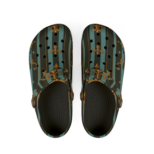 Chic EVA Foam Slippers - Stylish Comfort for Home, Casual Outings, Gardening, Parties, and Spa Days - Black & Turquoise Striped Baroque