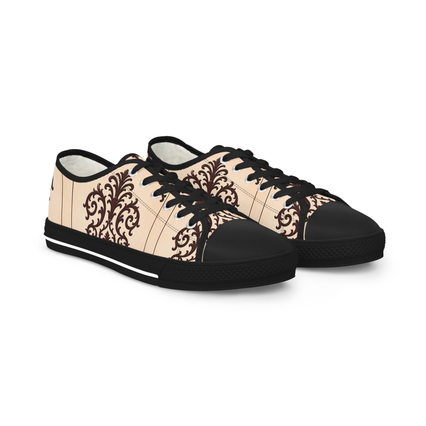 Almond-Beige & Brown Baroque Scroll Low-Top Sneakers — Beige Vintage Baroque Men's Shoes