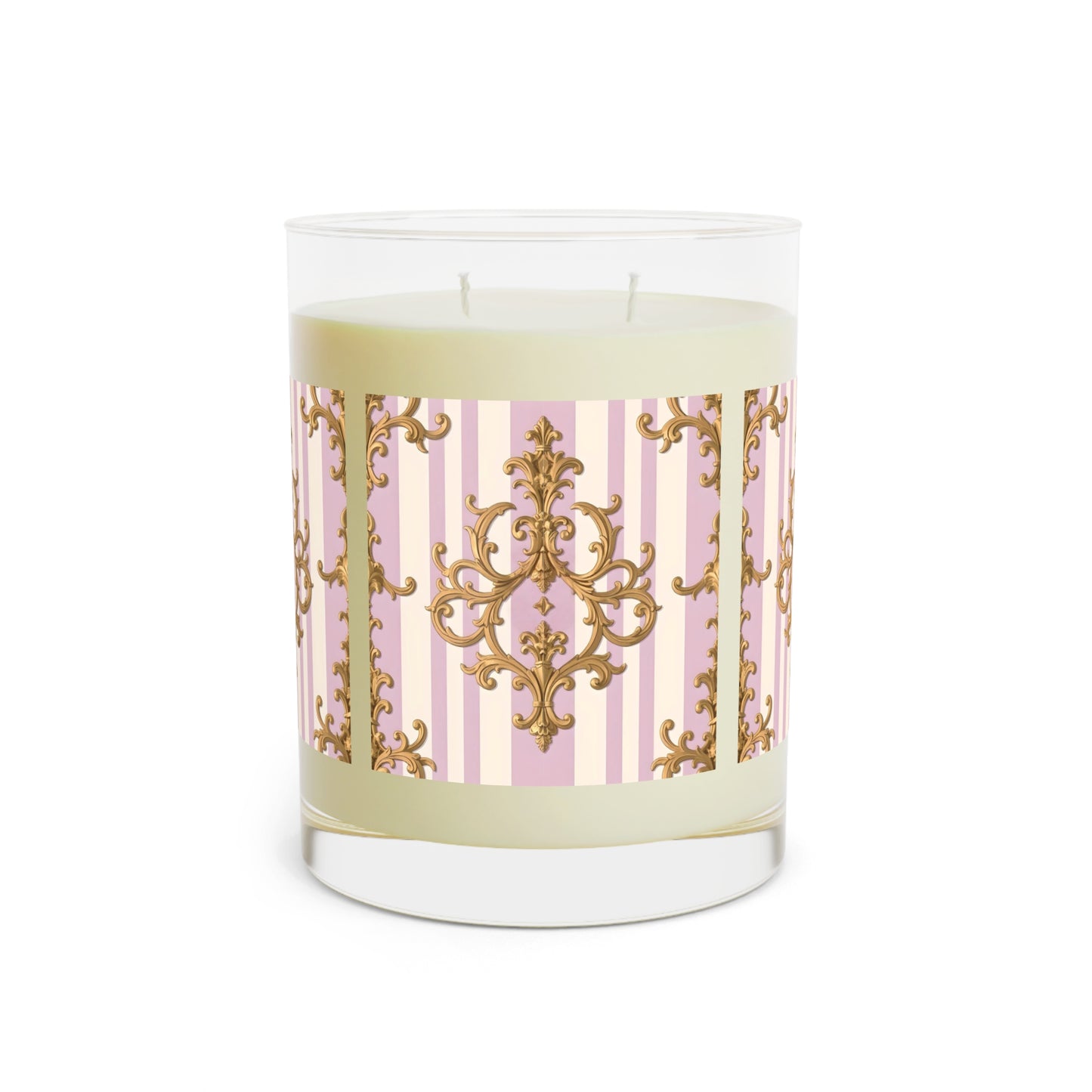 Elegant Scented Candle - Decorative Home Fragrance, Pink and Gold Candle, Gift for Her, Relaxation - Lilac & Alabaster Striped Gold Baroque