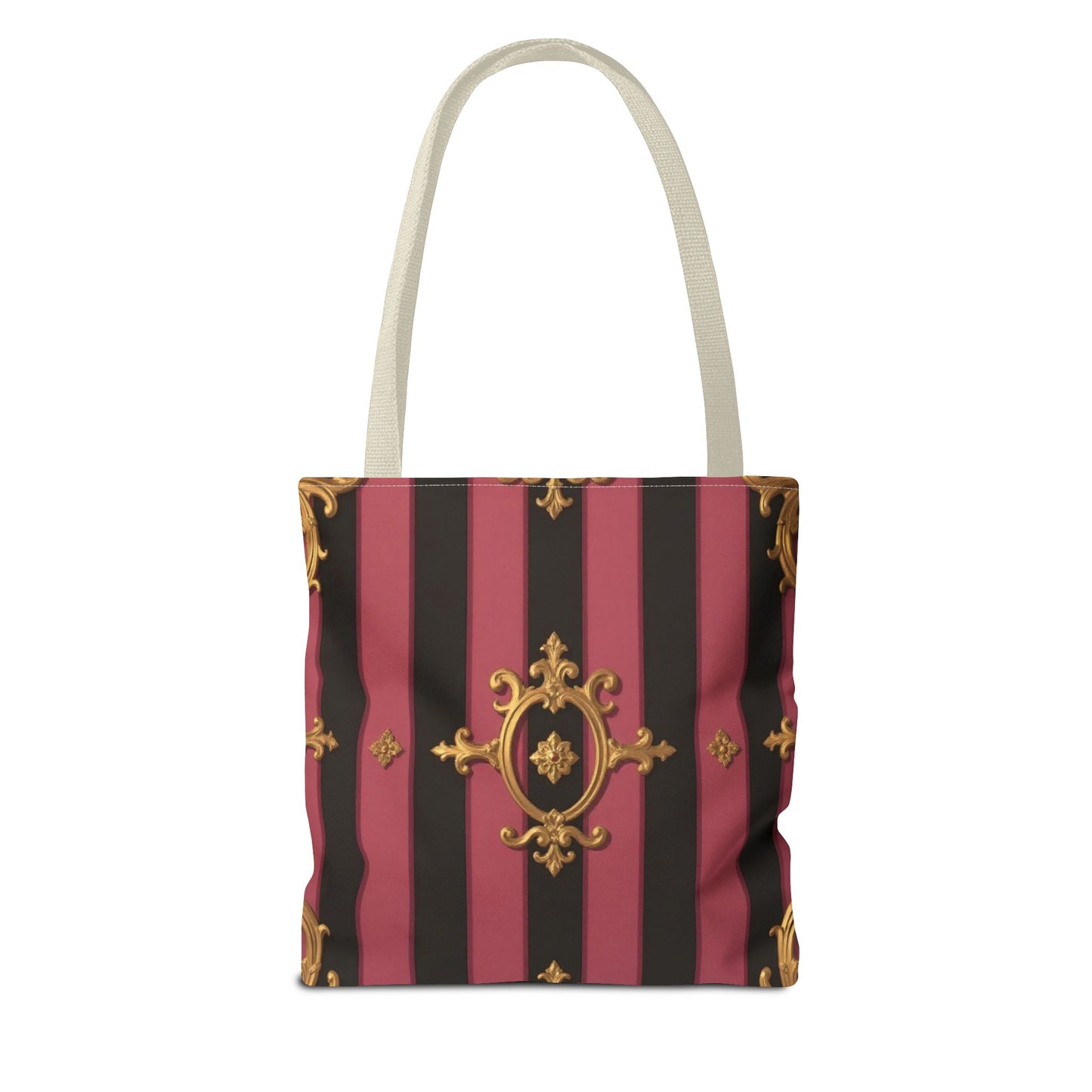 Elegant Black & Mauve Striped Gold Baroque Tote Bag - Chic Fashion Accessory, Shopping Companion, Decorative Carryall, Stylish Everyday Use