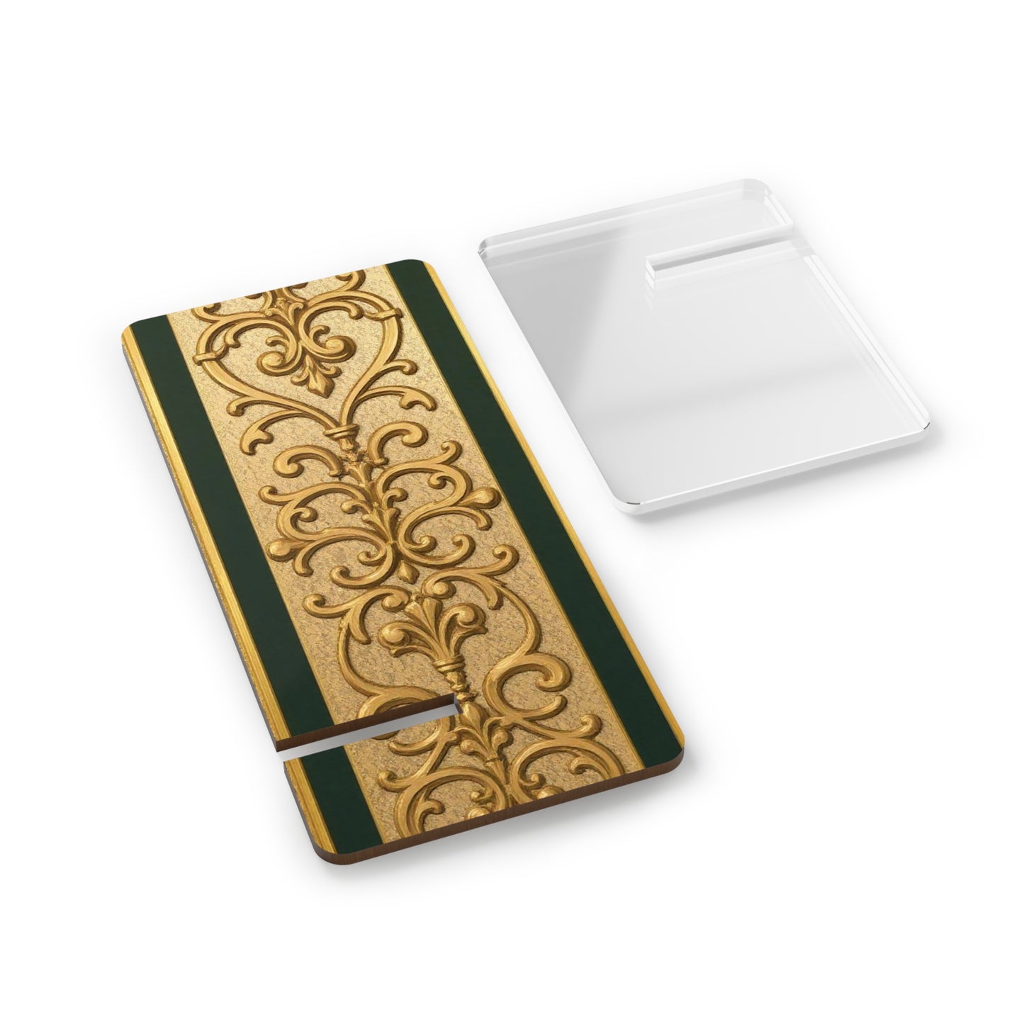 Elegant Teal Striped Gold Baroque Smartphone Display Stand, Decorative Phone Stand, Stylish Desk Organizer, gifts for her, home office decor