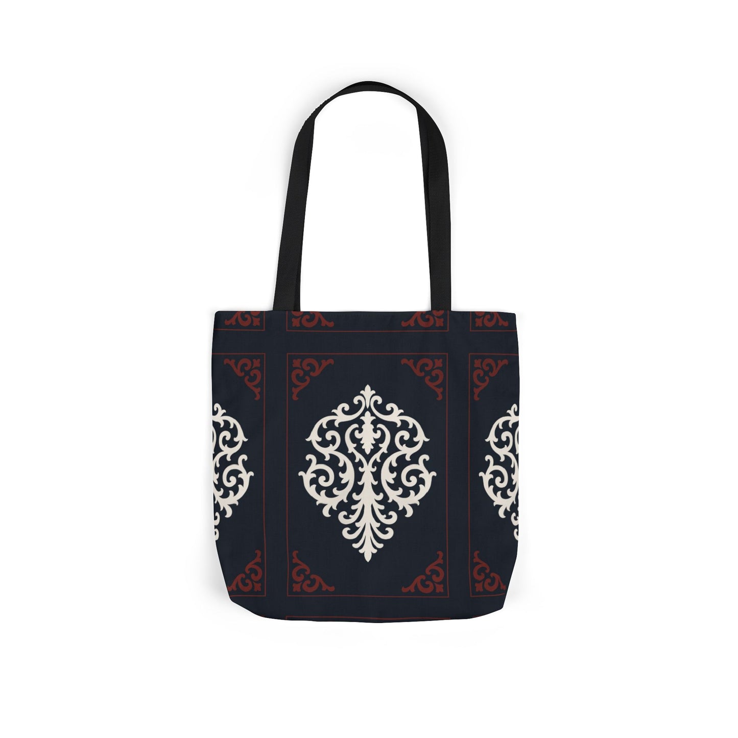 Dusk Blue-Maroon & White Baroque Pattern Canvas Tote Bag — Elegant Dusk Blue & White Reusable Market Bag