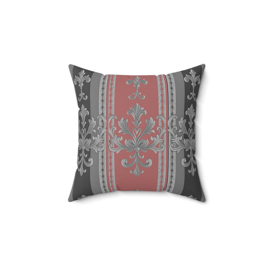 Elegant Floral Design Pillow, Decorative Cushion for Home, Luxury Throw Pillow, Gift for Her, Sofa Accent - Gray & Mauve Striped Baroque
